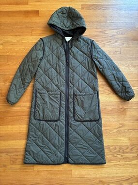 Treasure & Bond Quilted Hooded Jacket in Olive Brown